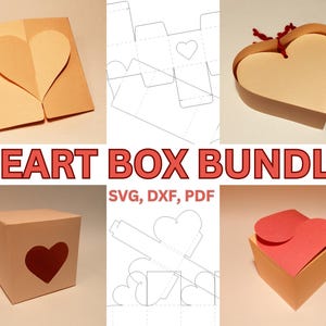 Heart box bundle svg, heart gift box, Valentine&#39;s Day heart box bundle, wedding flyer svg, love gift box, heart shaped box, SVG, PDF, Cricut