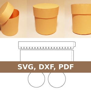 Plantilla de caja redonda con tapa, caja de regalo para sombreros, caja circular, caja de regalo redonda con tapa, caja para sombreros, SVG, DXF, PDF, Cricut, Silhouette