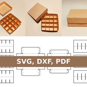 Plantilla de caja con separadores, caja con inserto, caja con incrustación, caja con compartimentos, SVG, PDF, Cricut, Silhouette