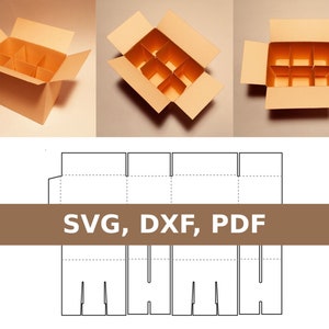 Box with compartments template, glass storage box, box for glasses, box with dividers, SVG, DXF, PDF, Cricut, Silhouette