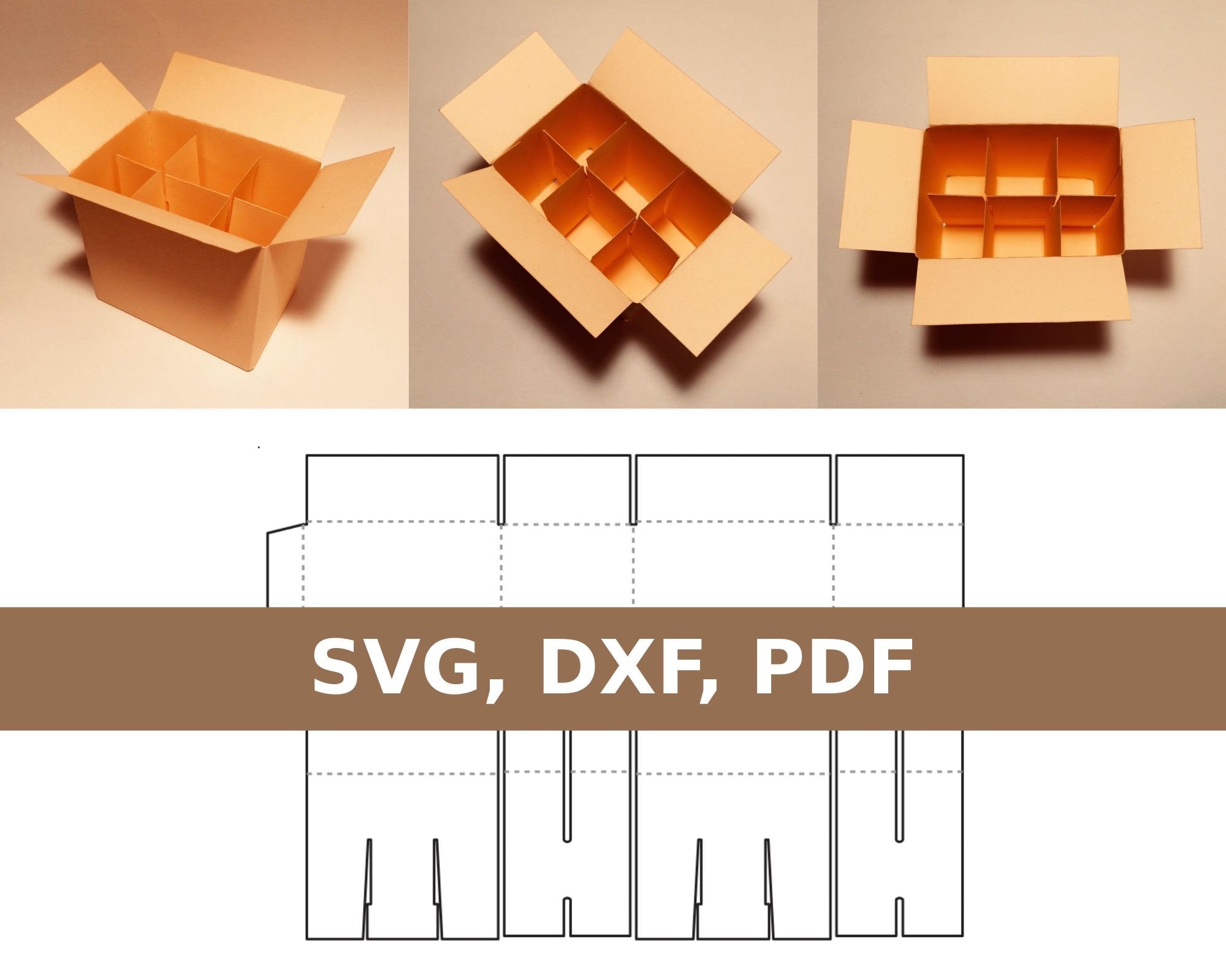 Box With Compartments Template, Glass Storage Box, Box for Glasses, Box ...