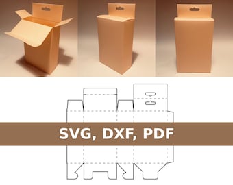 ハンガーボックステンプレート、製品パッケージ、ハンガー付きボックス、製品ボックス、SVG、PDF、クリカット、シルエット