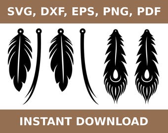 Feather earrings svg, feather earrings dxf, feather earrings cut file, feather earrings template, Cricut, Silhouette