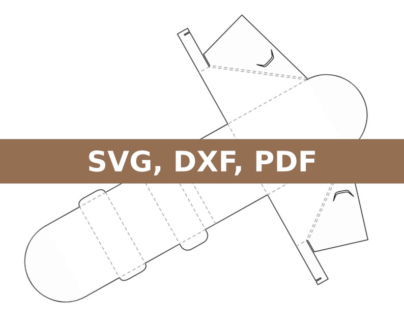 May include: A black and white line drawing of a box template for a small, cylindrical container. The template is labeled "SVG, DXF, PDF".