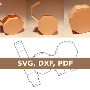 Plantilla de caja octogonal, bolsa octogonal, caja octogonal, bolsa octogonal, caja de regalo, caja de cartón corrugado, PDF, SVG, Cricut, Silhouette