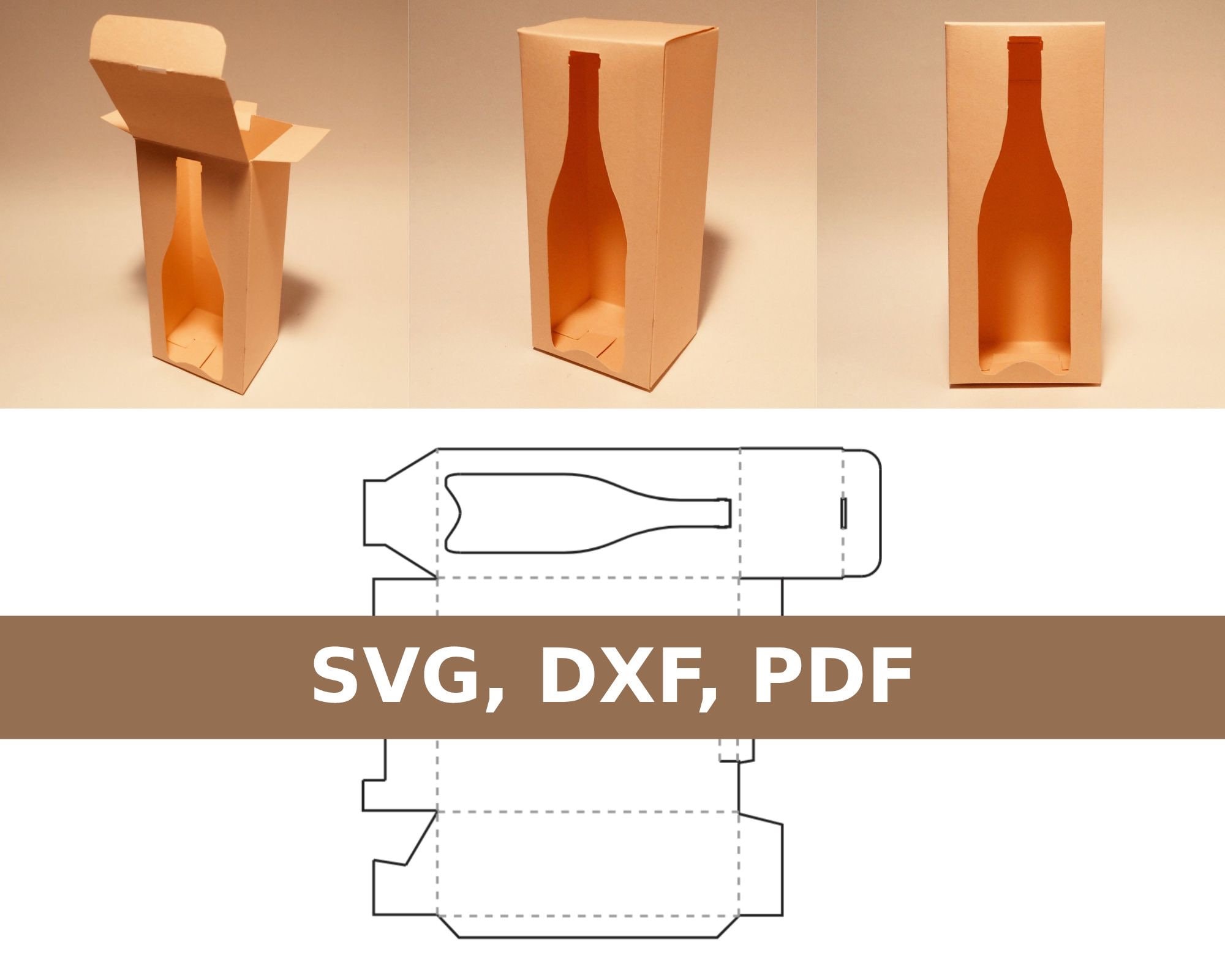 Wine box template, alcohol box, liquor box, wine gift box, wine bottle box, champagne box, SVG, PDF, Cricut, Silhouette