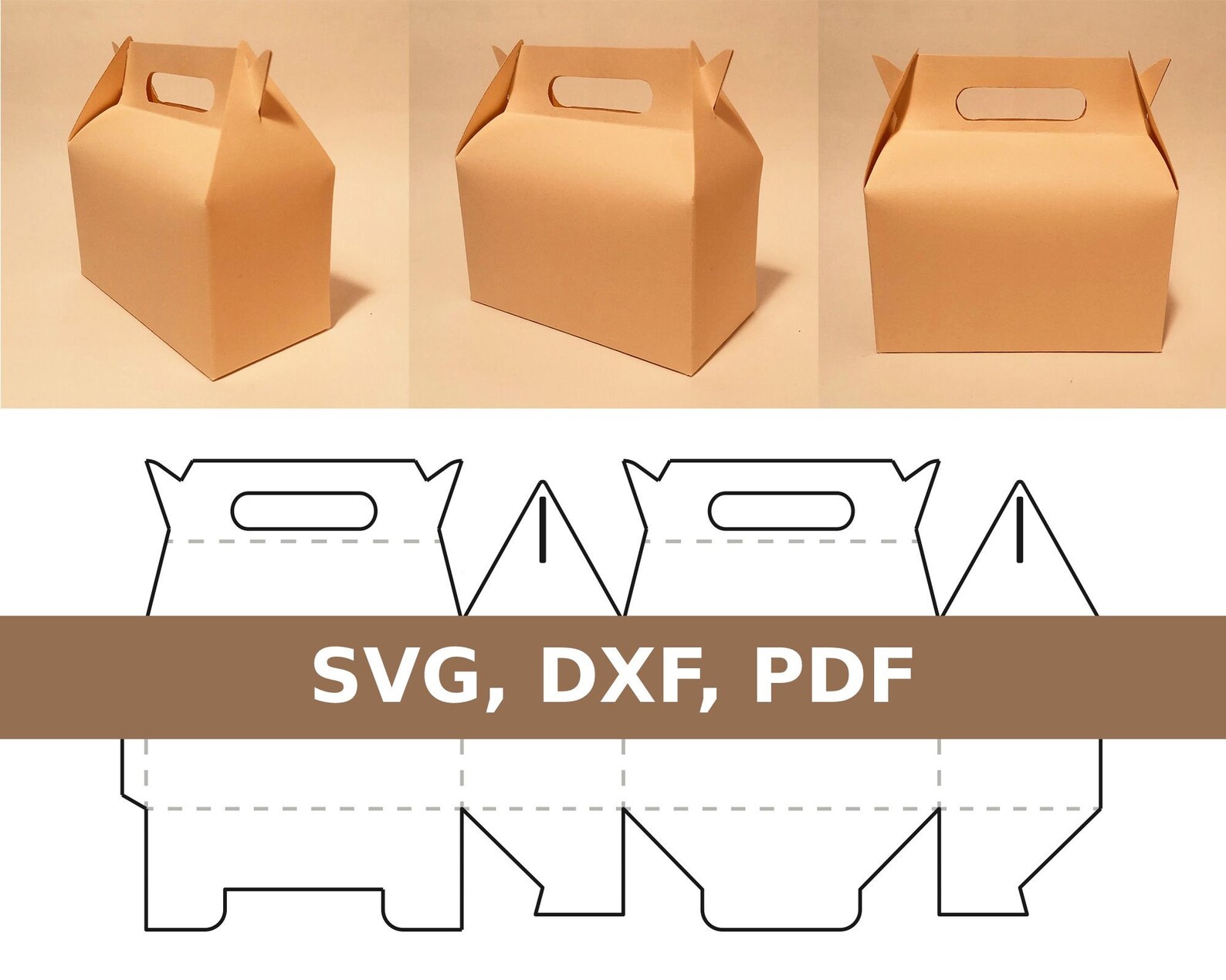 Handle Gift Box Layout Gable Gift Box, Gable Box Template, Favor Box With Handle, Gift Box ...