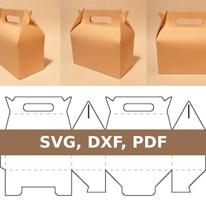 Geschenkschachtel Giebel, Geschenkschachtel mit Henkel, Geschenkschachtel mit Henkel, SVG, DXF, PDF, Cricut, Silhouette
