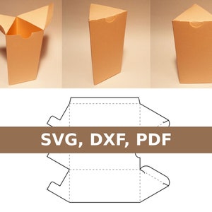 Plantilla de caja triangular, caja triangular, caja alta, caja de regalo triangular, caja de regalo triangular, SVG, DXF, PDF, Cricut, Silhouette