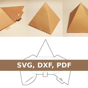 Plantilla de caja piramidal, contenedor piramidal, caja con forma de pirámide, caja de regalo piramidal, SVG, PDF, Cricut, Silhouette