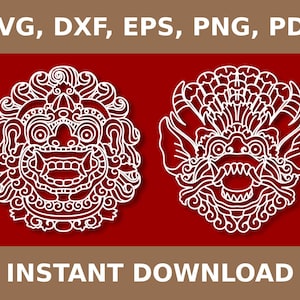 Barong Monogramm, Balinesische Maske png, Barong Schnittdatei, Bali Maske Png, Balinesische Maske png, Bali Maske, Cricut, Silhouette
