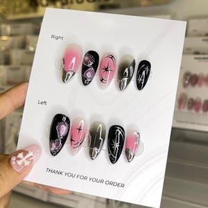 Pink Bow Fall Autumn Press On Nails, Short Almond Nails, Wear Light Nails, Silver Girls Y2k Style Gel Press-on Nails Design Art, Nails Gift
