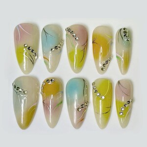 Splash Color Press On Nails, Handmade Luxurious Y2k Press-on Nails, Faux Acrylic Design Art, Custom Nails, Nailbox, Party/ Birthday/ Nails