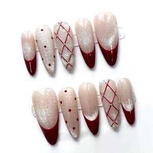 Classic Handmade Festival Party Press-on Nails Art, Bling Red Press On Nails, Custom Nails,  Prom/Event/ Birthday Nails, Luxury Nail For Her
