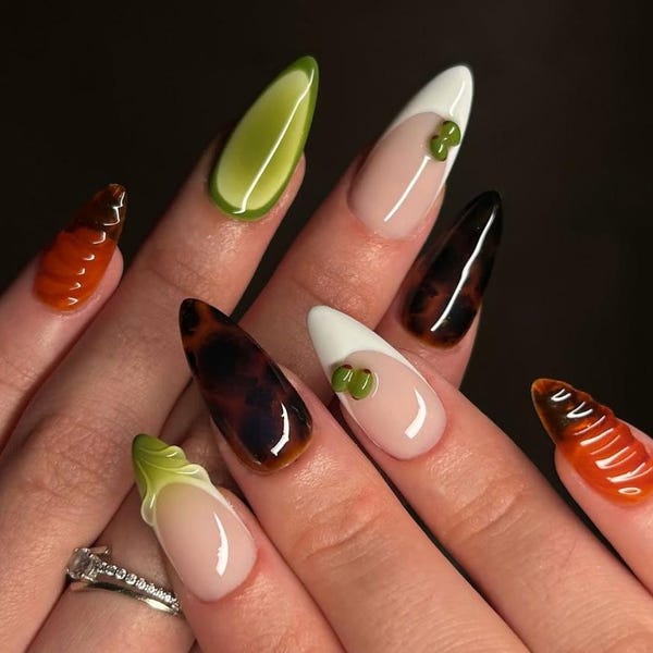 Unhas Ombré Press On, Unhas com Design de Acrílico Artificial 3D, Unhas de Luxo para o Baile de Final de Ano, Unhas Pressionadas Personalizadas, Nail Art, Presentes para Ela