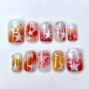 Stars Style Press On Nails, Handmade Luxurious Y2k Press-on Nails, Faux Acrylic Design Art, Custom Nails, Nailbox, Party Nails