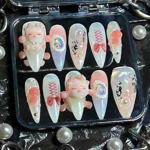 Handmade Baby Doll 3D Gel Press-on Nails, Unique Cute Y2k Style Press On Nails, Party Nails Design Art, Custom Nailbox, Gifts For Her