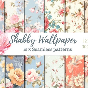 Digitaler Download - Vintage Shabby Chic Wallpaper nahtlose Muster | Blumen Scrapbooking Junk Journal Hintergrund Papiere kommerzielle Nutzung