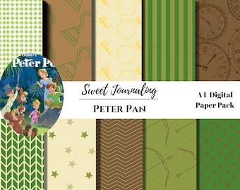 Digital download - Peter Pan  inspired  | A4  scrapbooking paper pack junk journal papers