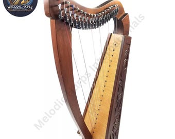 22弦アイリッシュ・リラ・ハープ：手彫りローズウッド、バッグ、弦