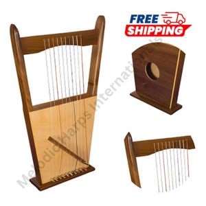 10 String Kinnor Lyre Harp | Handmade Biblical Harp in Rosewood with Free Tuning Key & Padded Bag