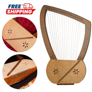 16 String King David Lyre Harp | Handcrafted Rosewood Kinnor Harp with Free Tuning Key & Padded Bag | Biblical Instrument