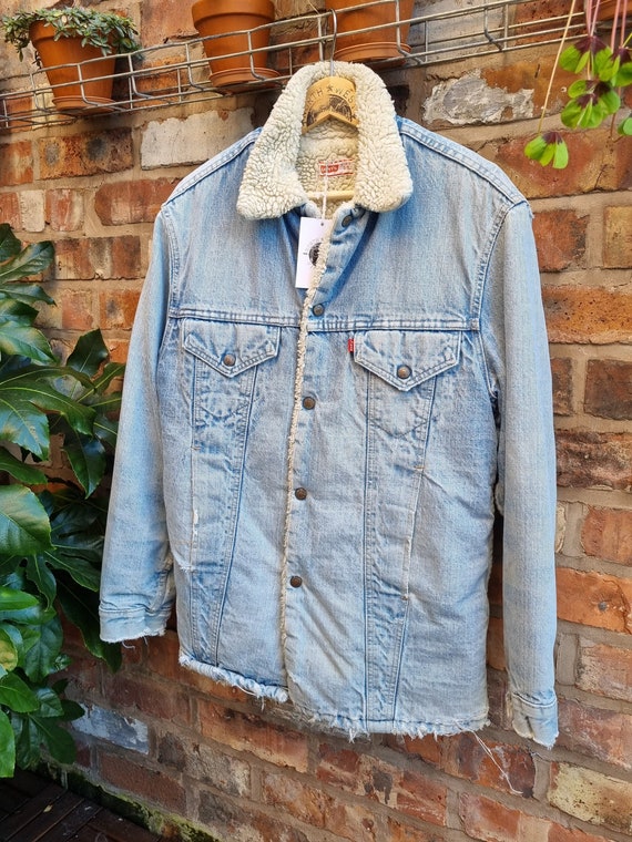 Vintage LEVIS Longline Sherpa Denim Trucker Jacket 70s Blue S - Etsy