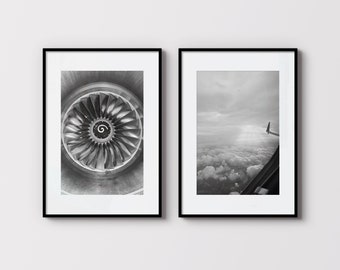 Luchtvaartfotografie-afdrukset van 2: minimalistische vliegtuigkunst. Set #1 (digitale download)