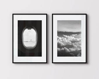 Luchtvaartfotografieset van twee: vliegtuigraam, wolken. Set #2 (digitale download)