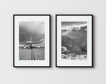 Luchtvaartfotografie-afdrukset van 2: minimalistische vliegtuig- en wolkenkunst. Set #4 (digitale download)