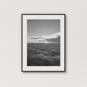 Monochrome Cloudscape Photo: Minimalist Aviation Art (Digital Download)