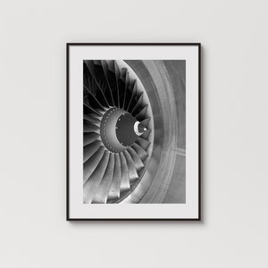 Boeing 737-motortryck: Monokrom flygfotografi (digital nedladdning)