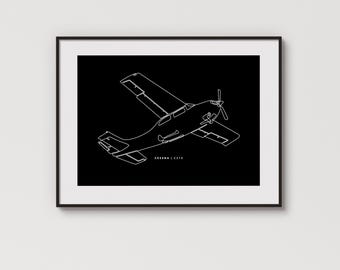 Cessna 210 | Maximaal detail | Minimalistische afbeelding met één regel