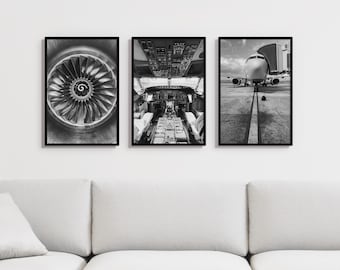 Luchtvaartfotografie print set van 3: minimalistische monochroom muurkunst set #6 (digitale download)