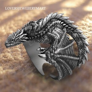 Flying Dragon Head Ring Silver Dragon Handmade Sterling Silver Men Biker Ring, Dragon Mythology Ring, Gothic Jewelry, Mythical Animal Ring