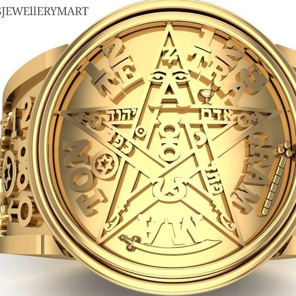 925 starling silver Tetragrammaton Ceremonial Magic Seal of Solomon Unisex Sterling Silver Judaica Ring, Tetgrammaton Esoteric ring.