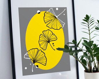 Abstract Wall Art Ginkgo Leaves Modern Decor Digital Download Print