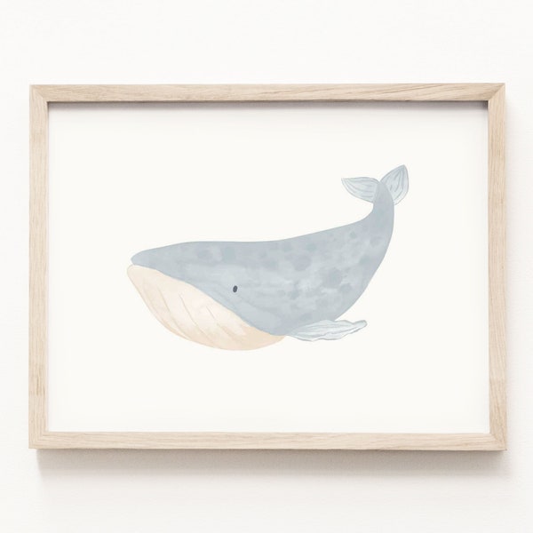 Whale Art Print • Whale Watercolor Painting • Ocean Wall Art • Under the Sea Nursery Theme • Neutral Children’s Decor • Beach House Decor