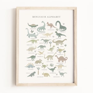 Dinosaur Alphabet Watercolor Print • Dinosaur Wall Art • Alphabet Learning Chart • Dinosaur Nursery Theme • Neutral Children's Decor