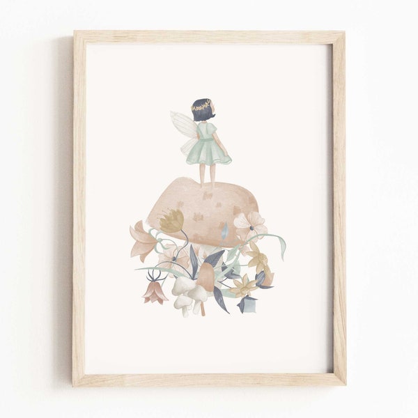 Fairy Art Print • Fairy Watercolor Painting • Botanical Nursery Decor • Fairy Nursery Theme • Neutral Children's Decor