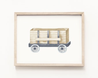 Railcar Art Print • Train Watercolor Painting • Train Transportation Wall Art • Train Nursery Theme • Neutral Children’s Decor