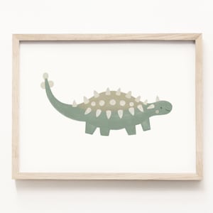 Dinosaur Watercolor Print • Green Dinosaur Wall Art • Handmade Dinosaur Painting • Dinosaur Nursery Theme • Neutral Children&#39;s Decor