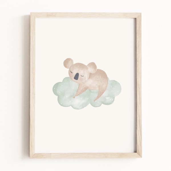 Sleeping Koala Art Print • Sky Watercolor Painting • Cloud Nursery Wall Art • Celestial Nursery Decor • Neutral Children’s Decor