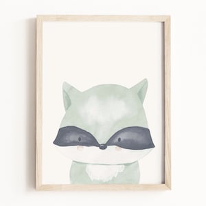 Raccoon Face Art Print • Baby Raccoon Watercolor Painting • Forest Animal Wall Art • Woodland Animal Nursery • Neutral Children’s Decor