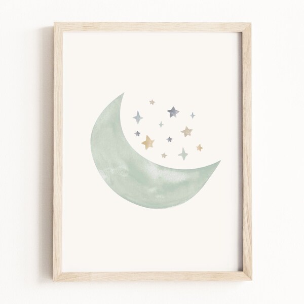 Moon and Stars Art Etsy