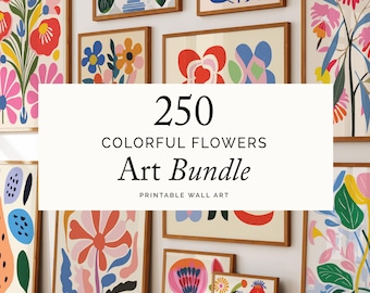 Conjunto de impresiones florales coloridas / Arte mural botánico moderno (descarga digital)