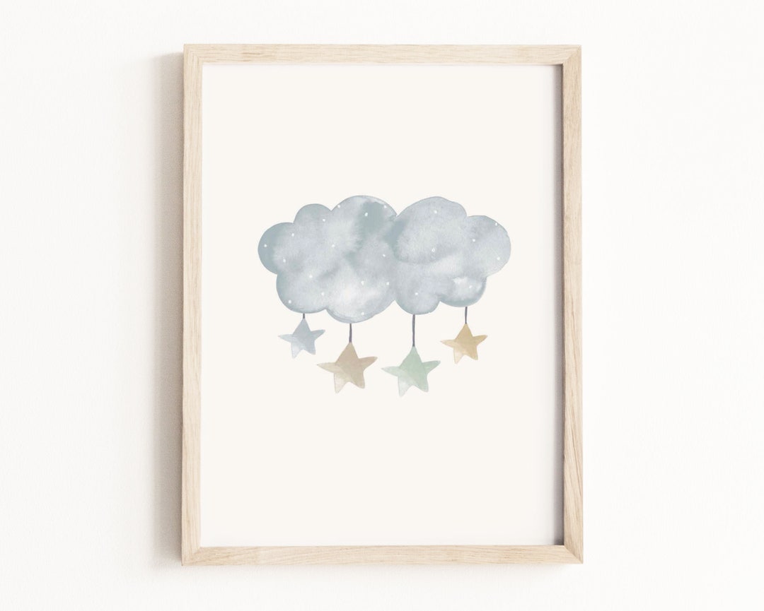 Cloud and Stars Art Print • Sky Watercolor Painting • Star Nursery Wall ...