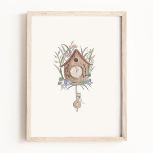Hickory Dickory Dock Art • Mother Goose Watercolor Painting • Fairytale Characters • Storybook Nursery Wall Art • Neutral Children’s Decor