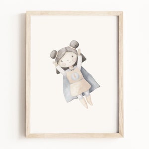 Super Mädchen Kunstdruck • Superheld Aquarell Malerei • Superheld Wandkunst • Superheld Kinderzimmer und Spielzimmer Dekor • Neutrales Kinderzimmer Dekor