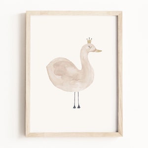 Swan Art Print • Swan Watercolor Painting • Bird Wall Art • Scandi Nursery Theme • Pink Nursery Decor • Neutral Children’s Decor